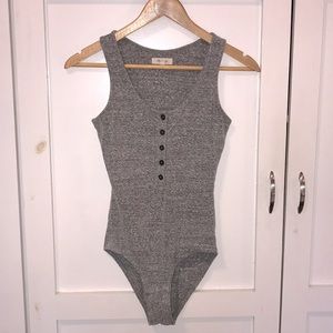 Madewell Indie Gray Cotton Henley Button Bodysuit